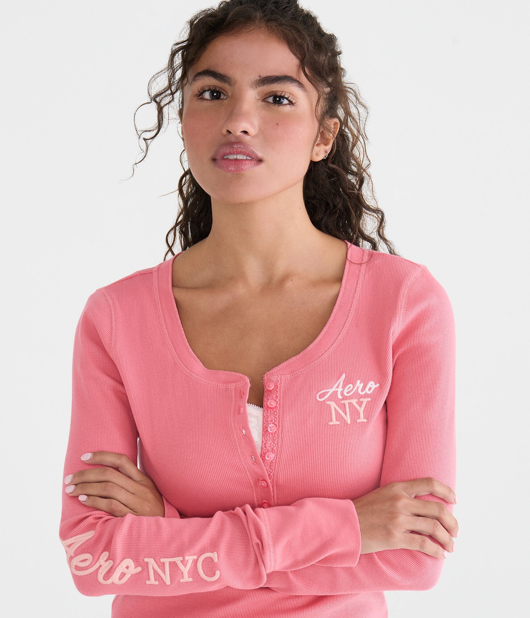 Long Sleeve Aero NYC Graphic Henley