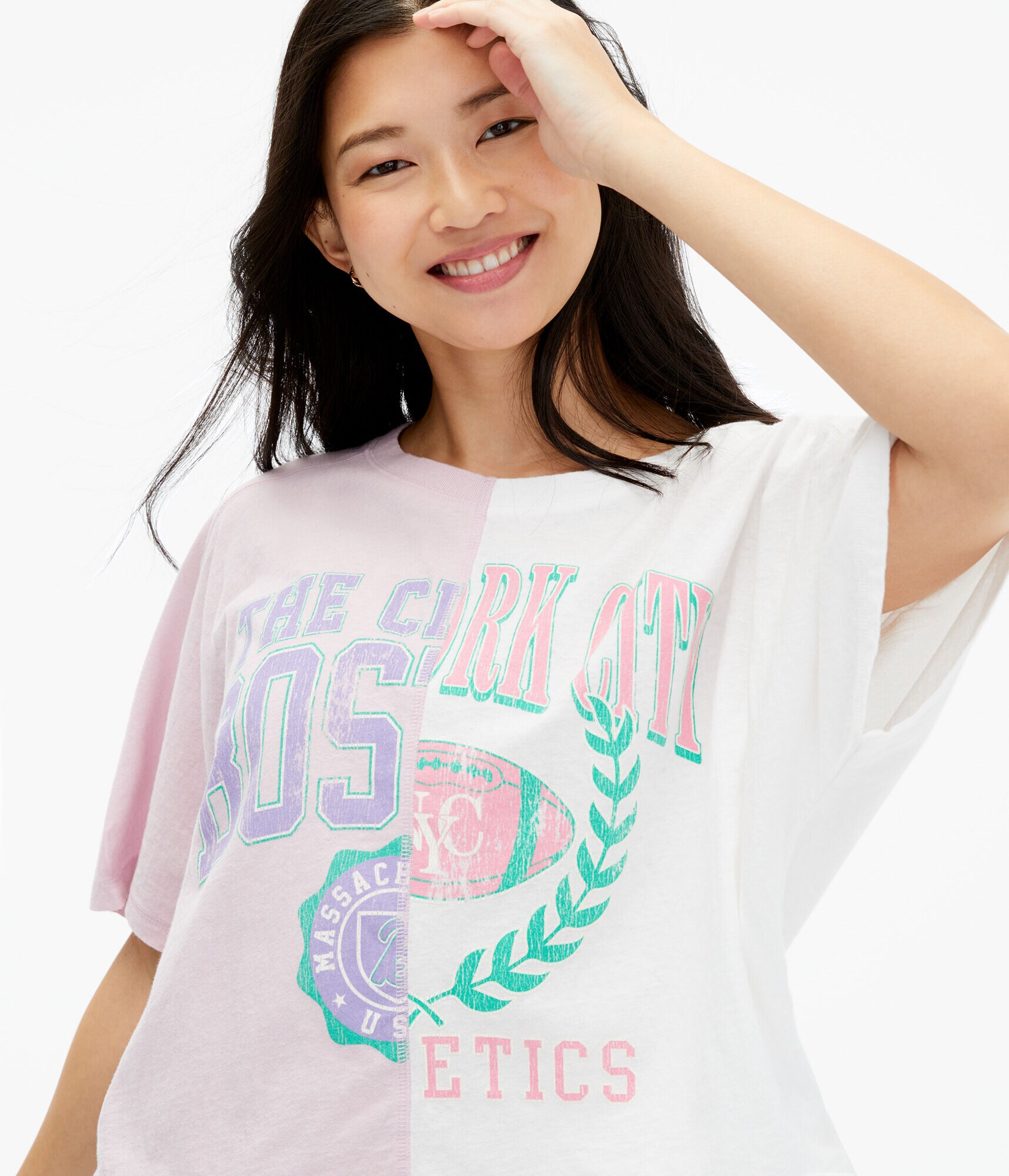 Boston New York Spliced Oversized Graphic Tee