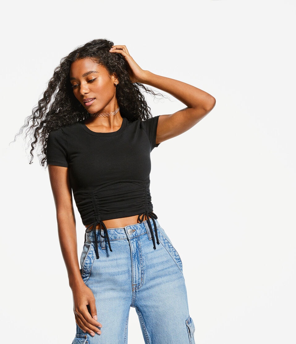 Solid Corset-Cinch Cropped Tee