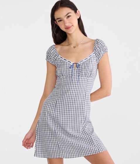 aeropostale mini dress Solid Scoop-Neck Smocked Fit & Flare Mini Dress