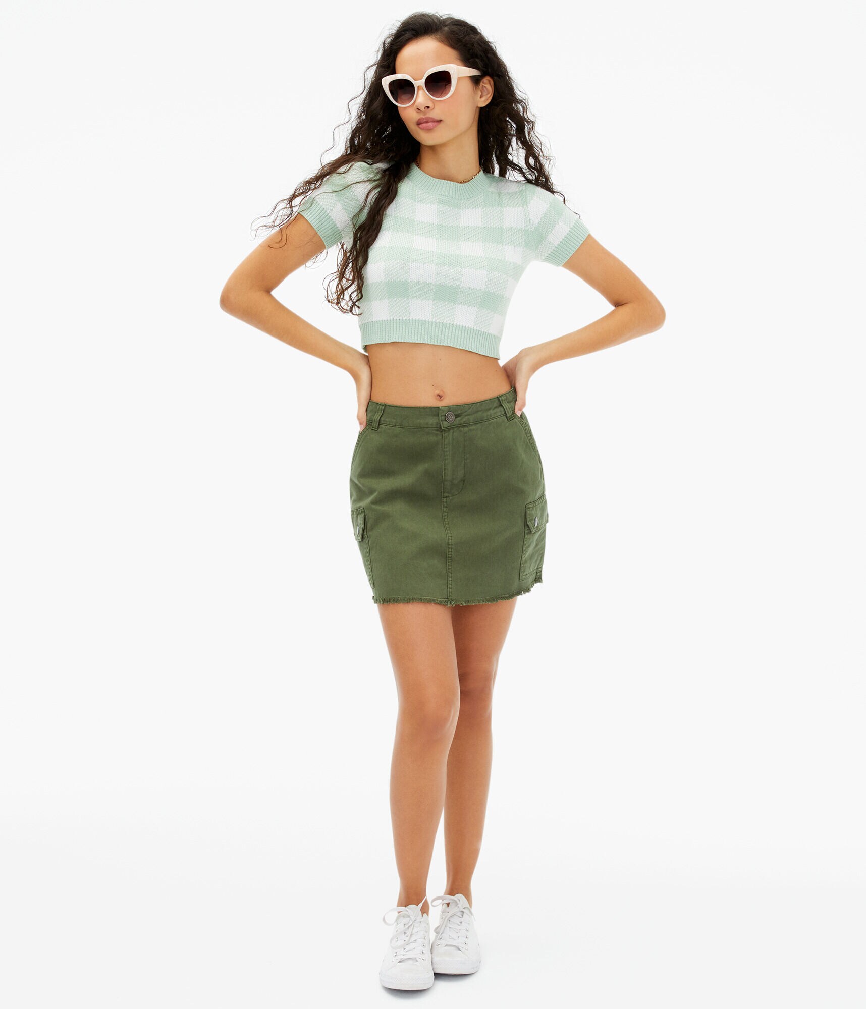 High-Waisted Frayed Cargo Skirt