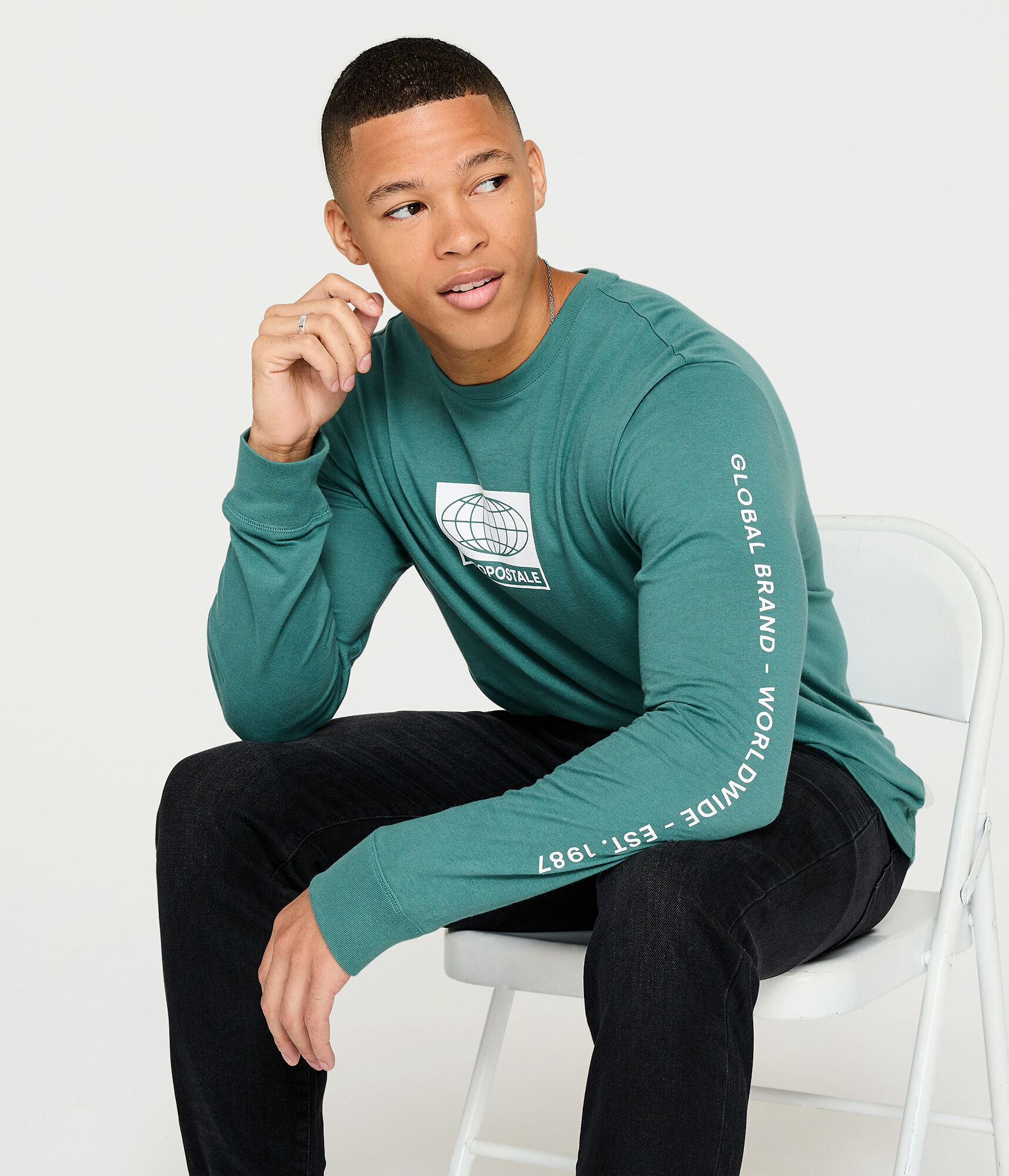 Long Sleeve Aeropostale Globe Logo Graphic Tee