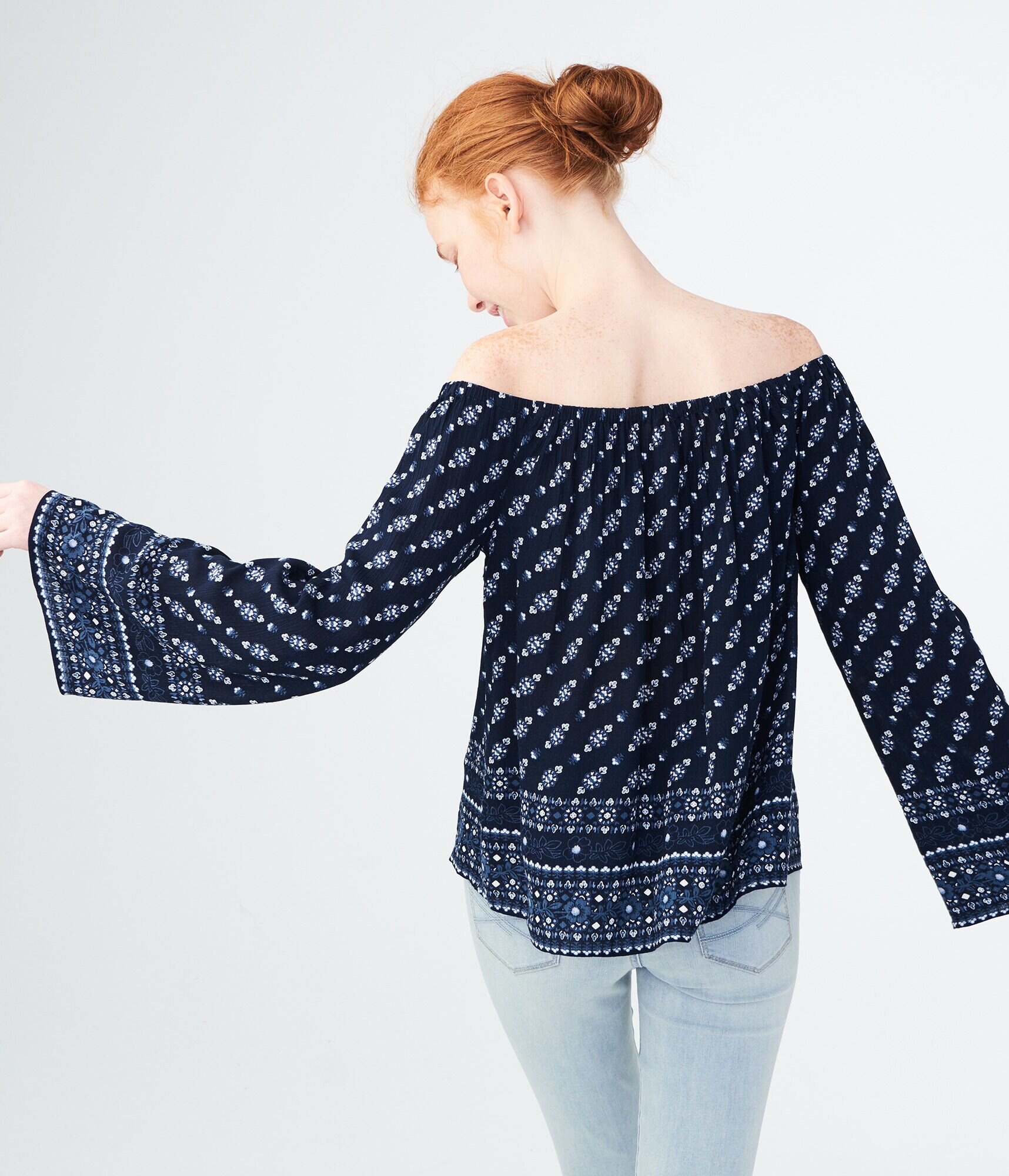 Long Sleeve Floral Off-The-Shoulder Top