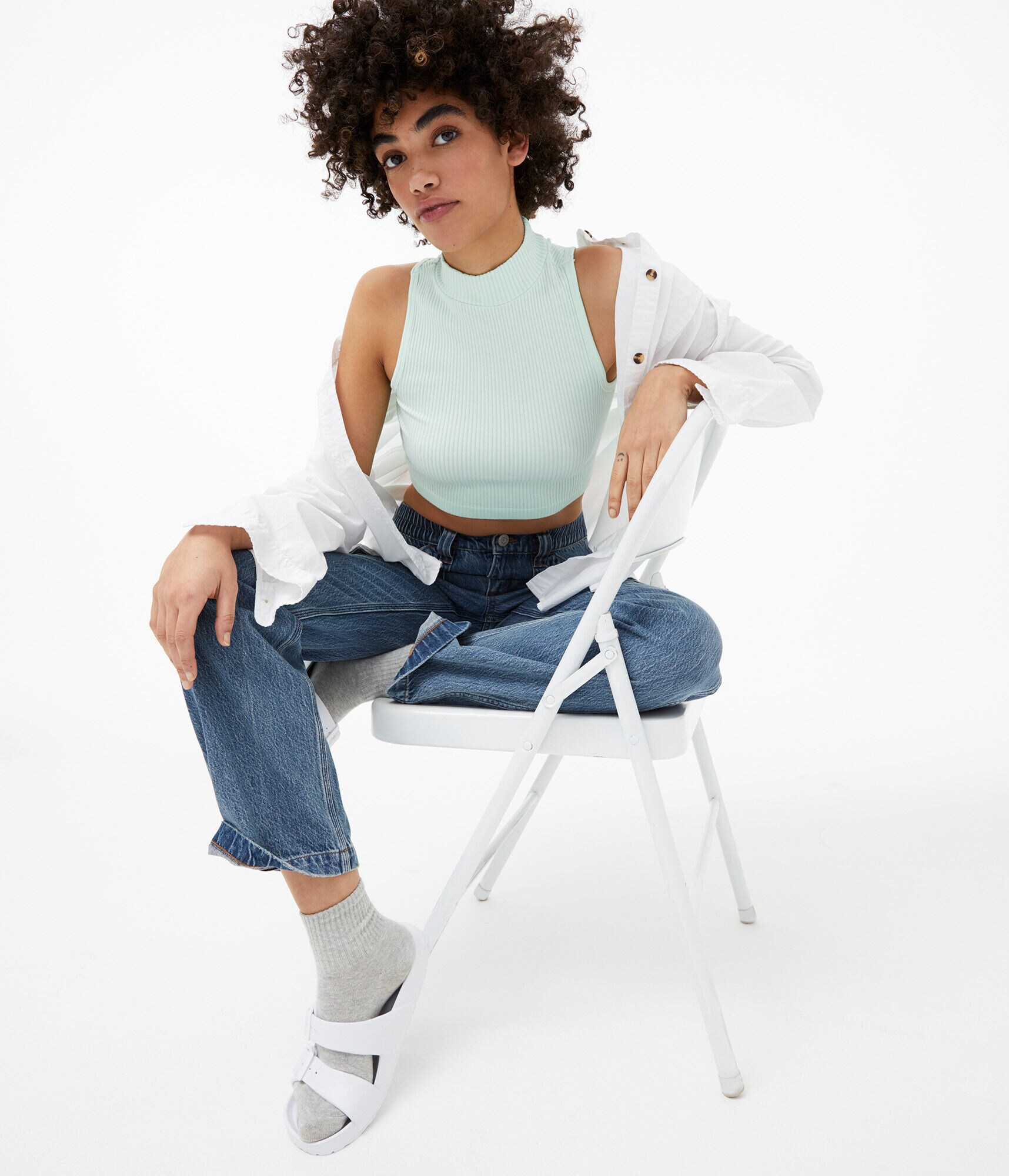 Seamless Mock-Neck Cropped Tank