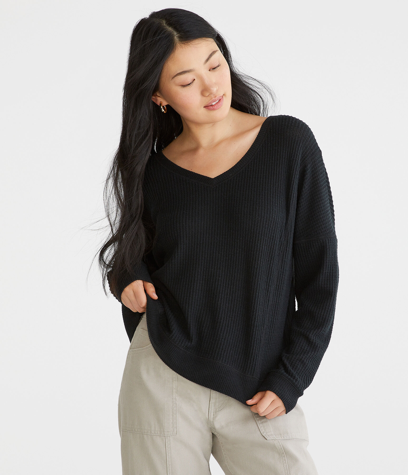 Long Sleeve Wear 2 Ways Cozy Waffle Tee