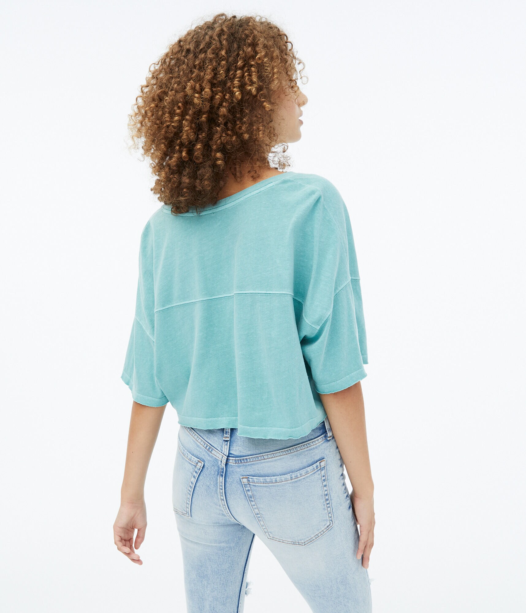 Washed Notch-Neck Cropped Boyfriend Tee
