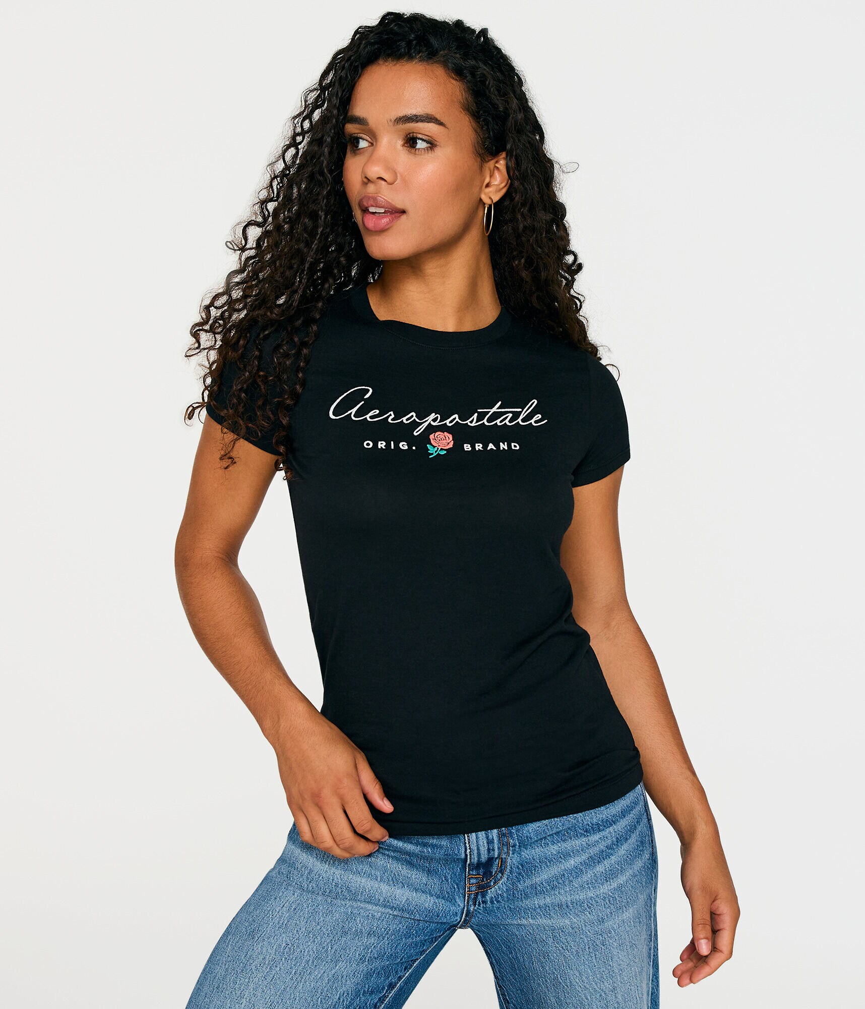 Aeropostale Script Rose Graphic Tee