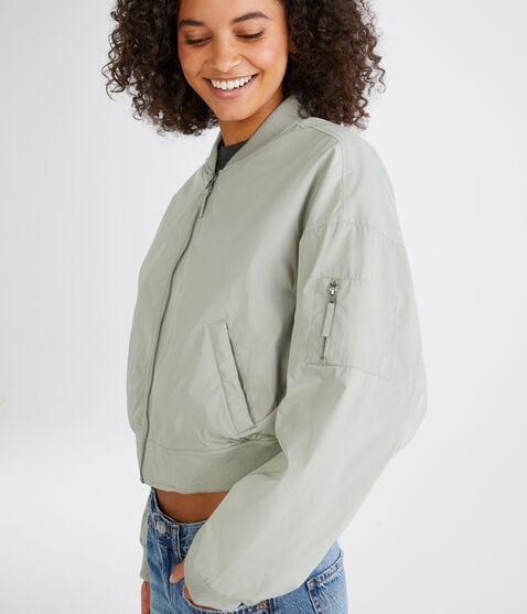 Solid Cropped Bomber Jacket Solid Cropped Bomber Jacket