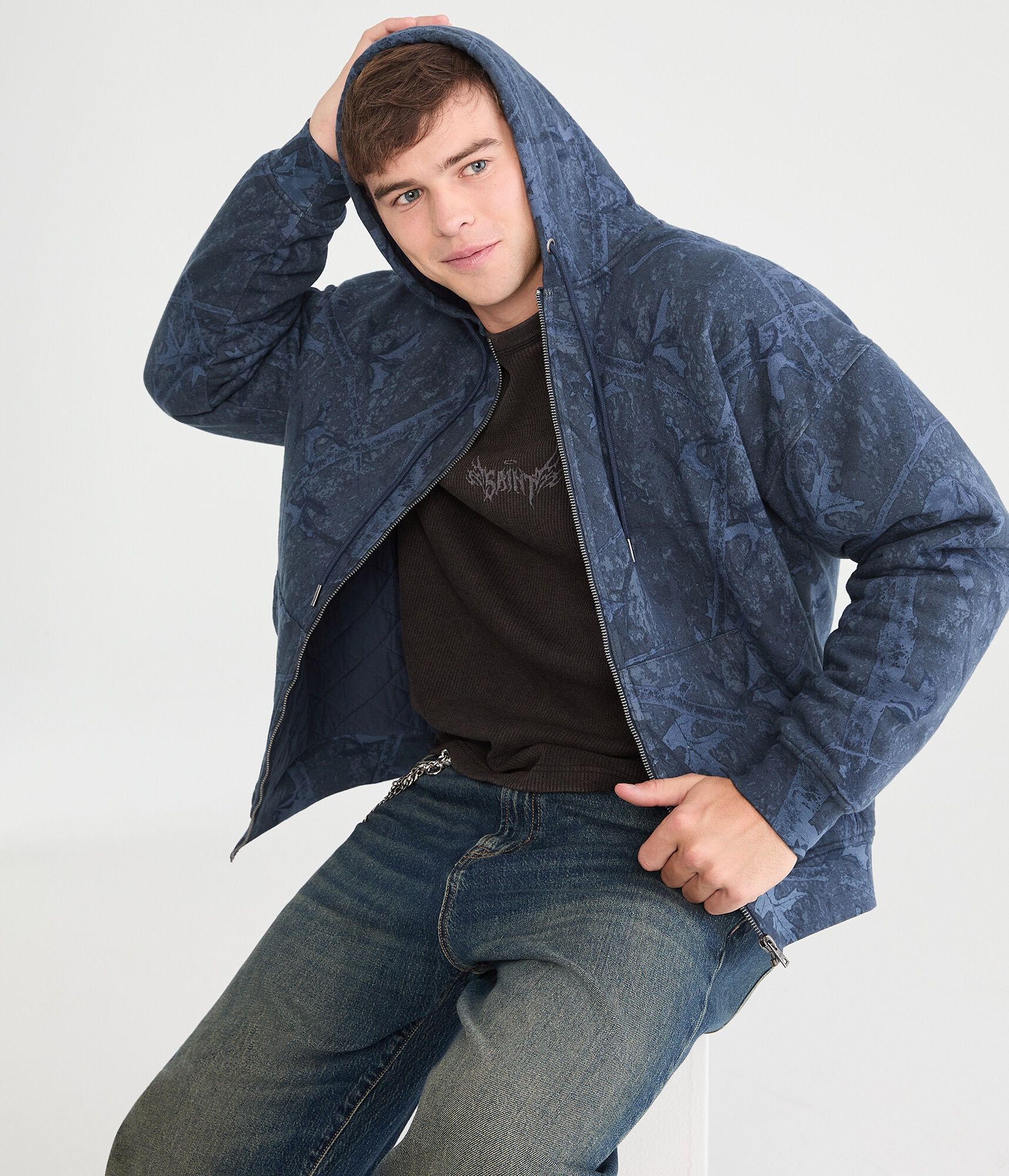 Cloud Soft Forest Camo Quilted Full-Zip Hoodie