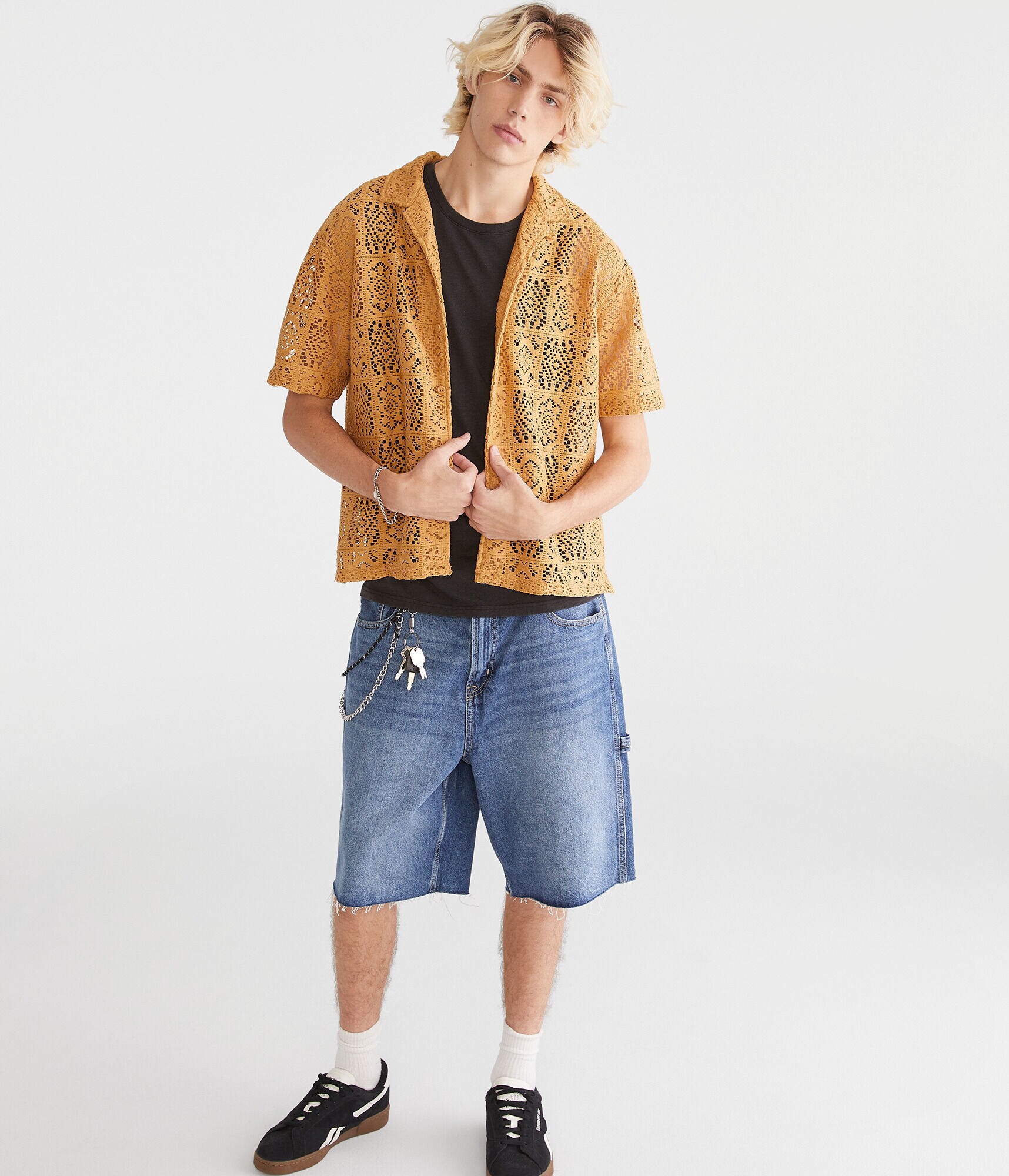 Short Sleeve Lace Boxy Camp Shirt