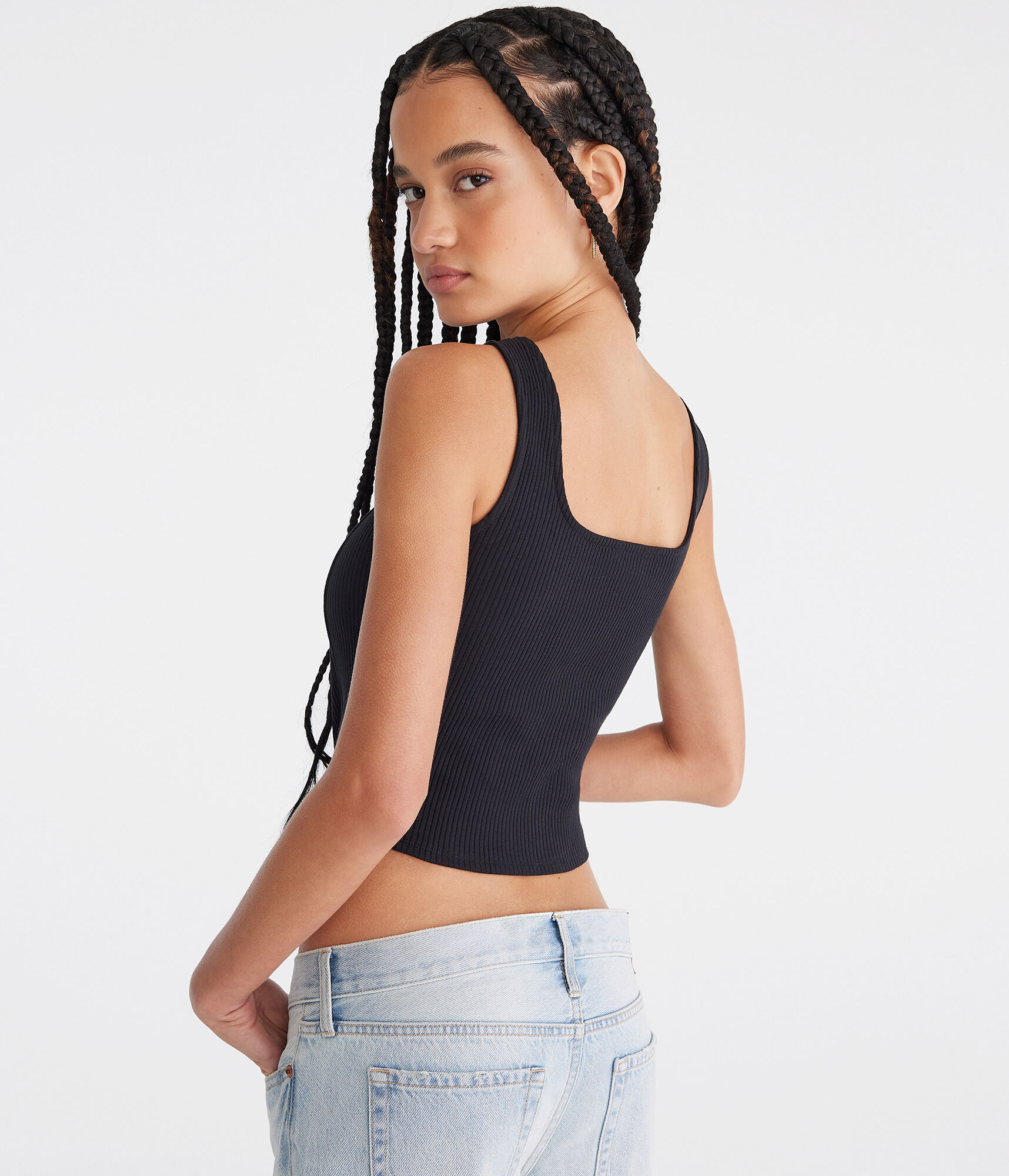 Solid Square-Neck Corset Tank