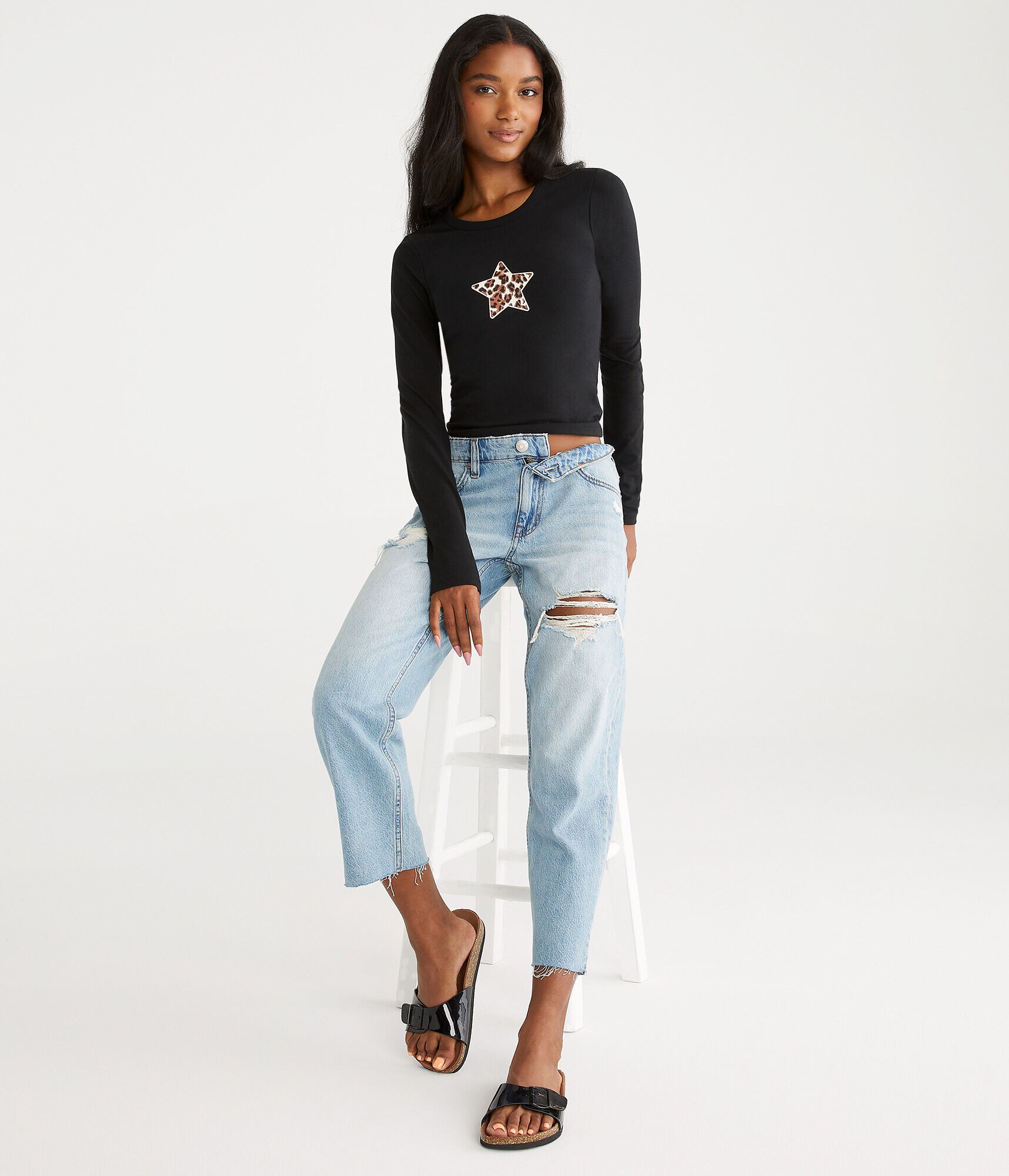 Long Sleeve Spotted Star Graphic Baby Tee