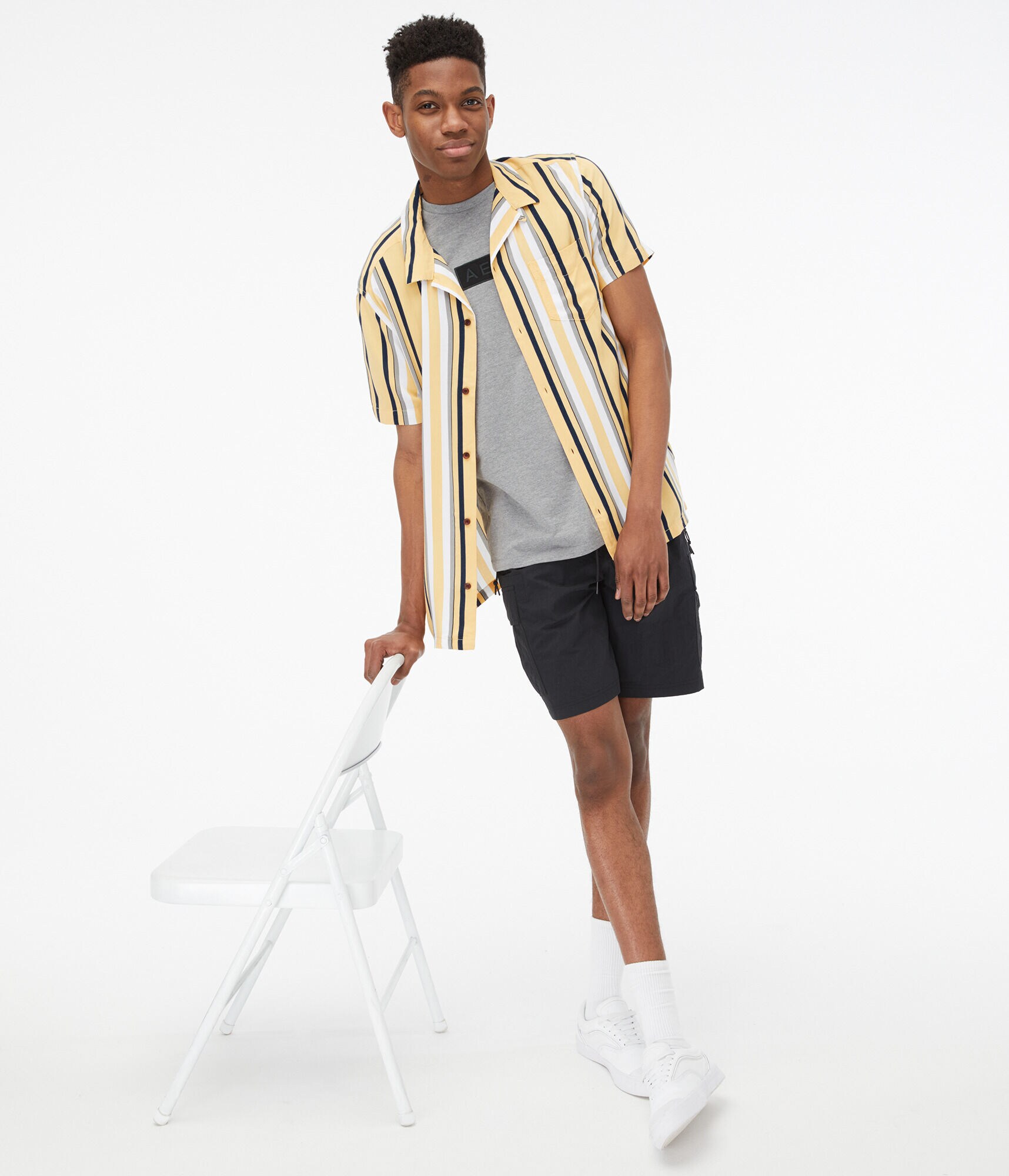 Vertical Stripe Button-Down Resort Shirt