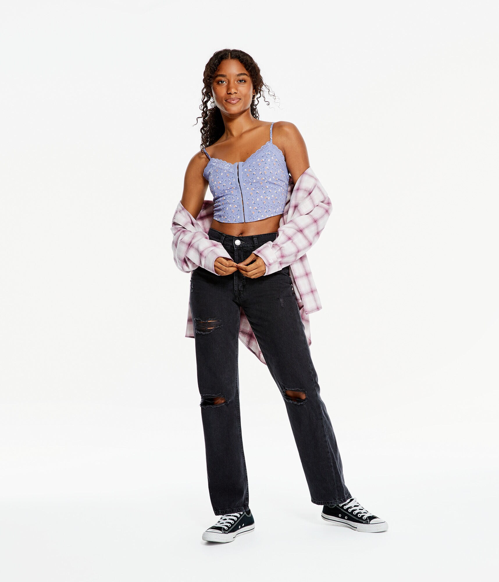 Floral Lace-Trim Cropped Corset Cami