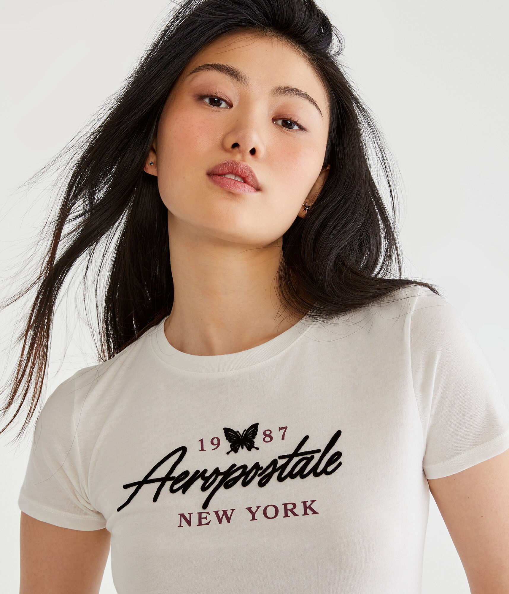 Aeropostale New York Butterfly Flocked Graphic Tee