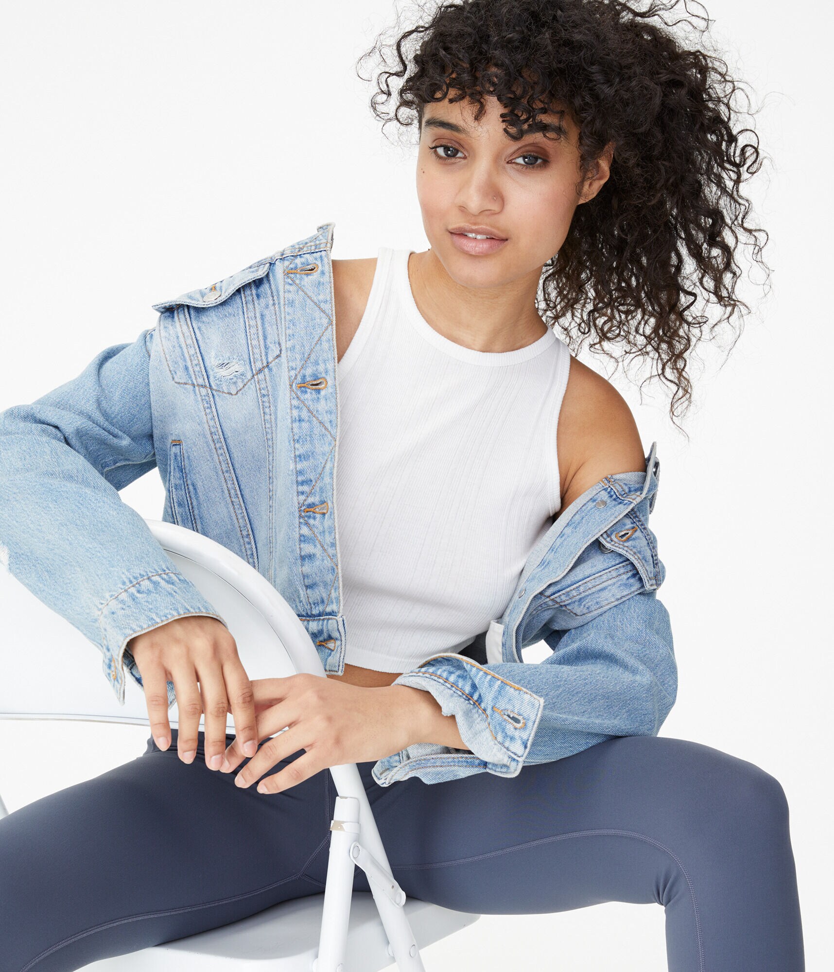 Ribbed High-Neck Cropped Tank