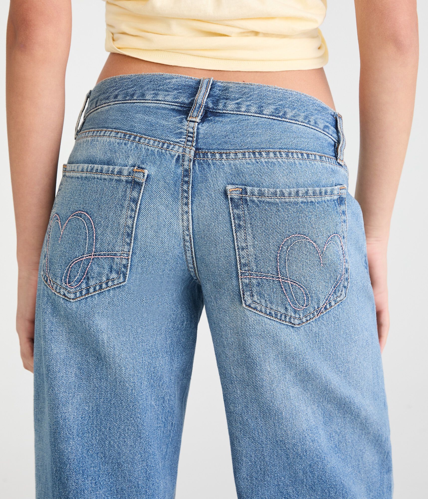 Super Low-Rise Baggy Wide Leg Heart Stitch Jean