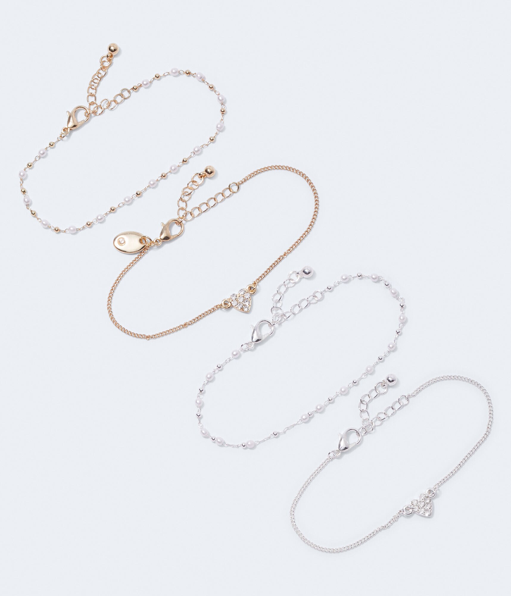 Rhinestone Heart & Faux Pearl Bracelet 4Pack