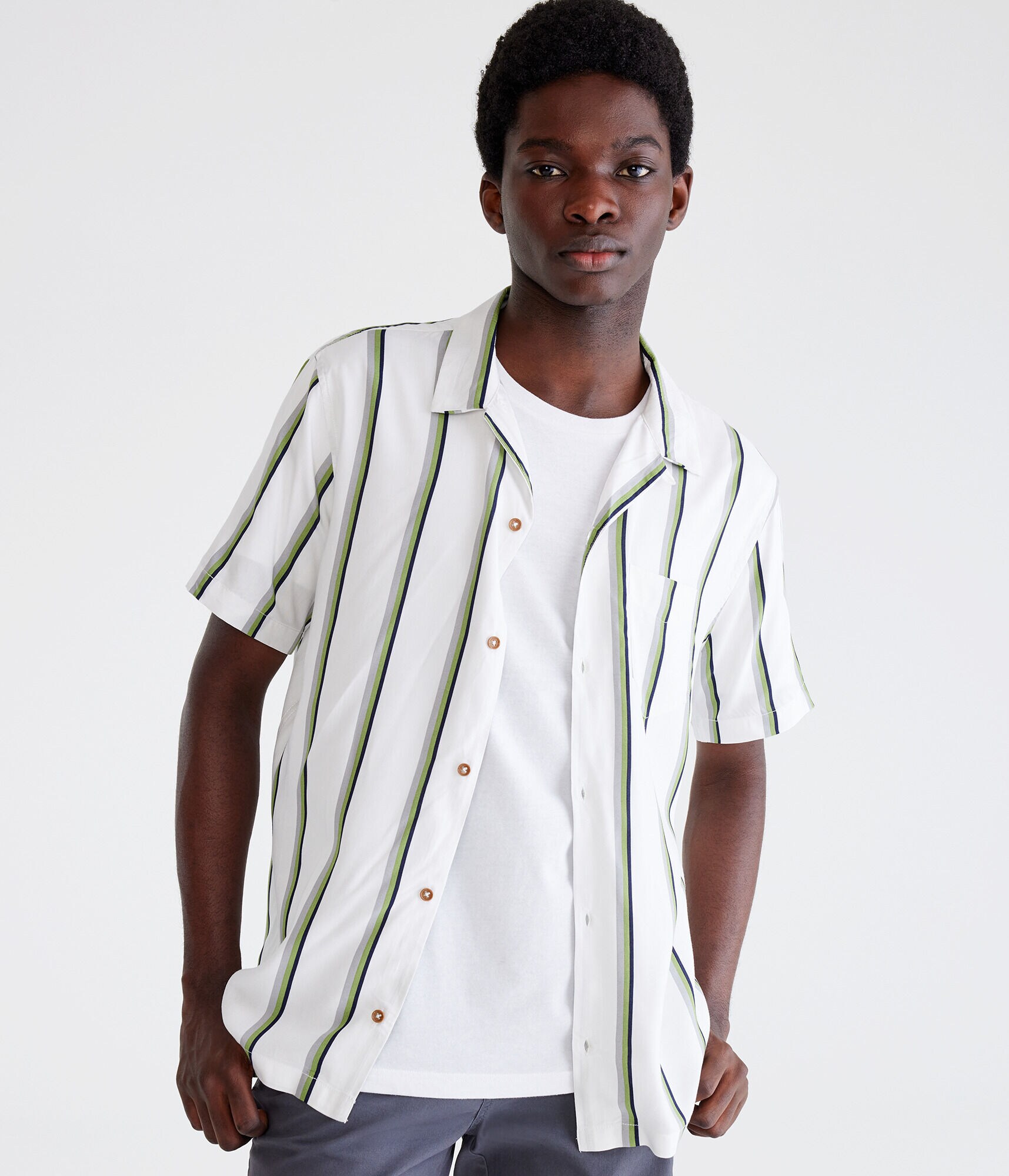 Vertical Stripe Camp Shirt