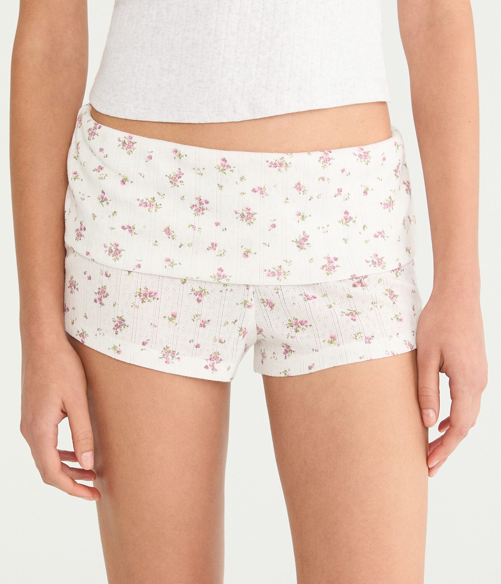 Floral Fold-Over Knit Sleep Shorts