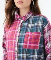 Mixed Plaid Cropped Button-Down Shirt