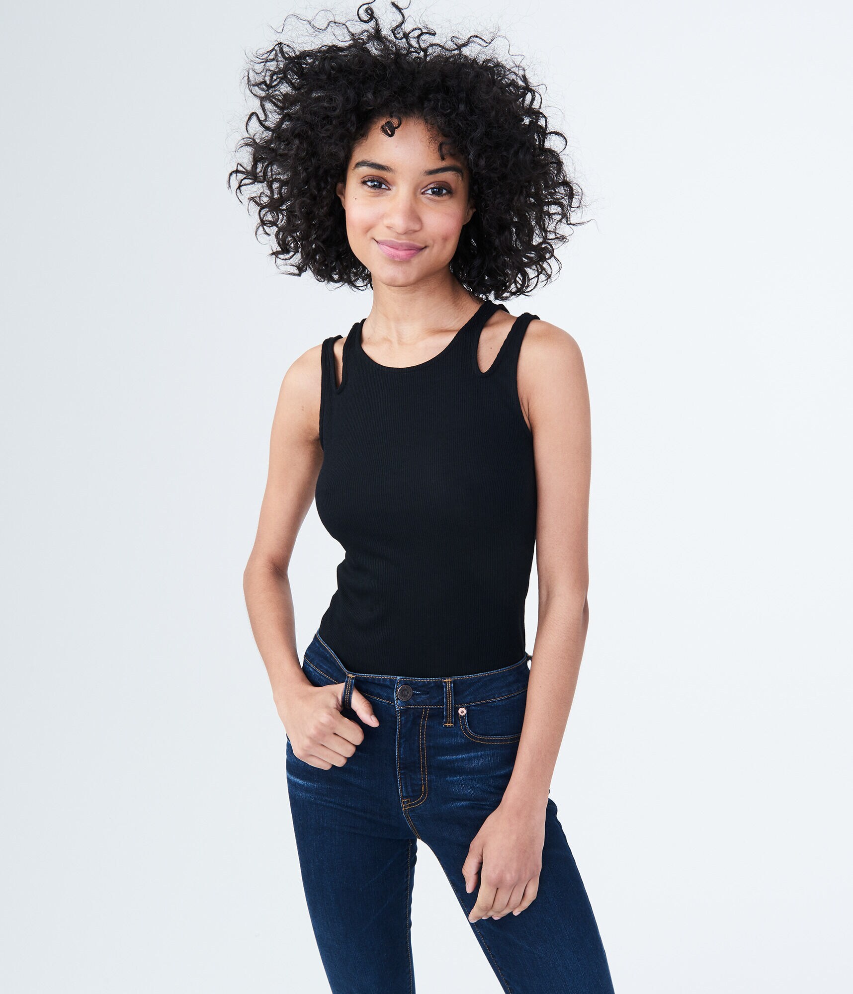 Ribbed Slash-Strap Bodycon Tank