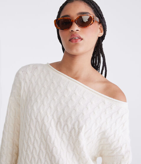 Cable Cropped Boat-Neck Sweater