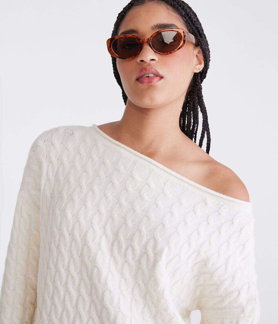 Cable Cropped Boat-Neck Sweater