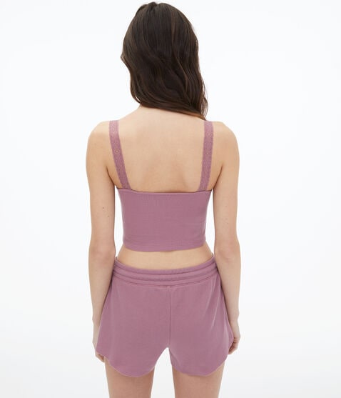 Lacy Waffle-Knit Cropped Sleep Tank Lacy Waffle-Knit Cropped Sleep Tank