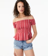 Smocked Peplum Off-The-Shoulder Top