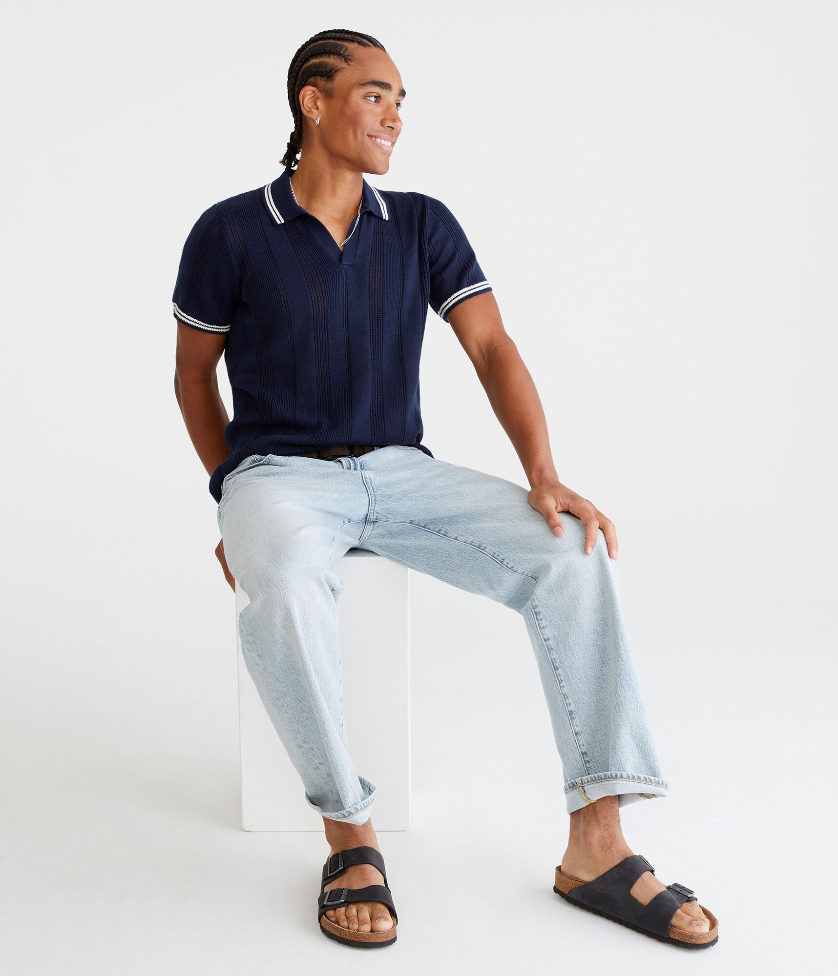 Tipped Open-Knit Sweater Polo