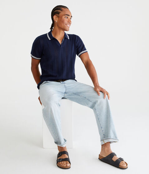 Tipped Open-Knit Sweater Polo Tipped Open-Knit Sweater Polo
