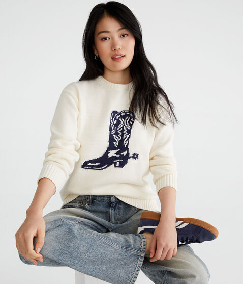 Cowgirl Boot Oversized Crew Sweater Cowgirl Boot Oversized Crew Sweater