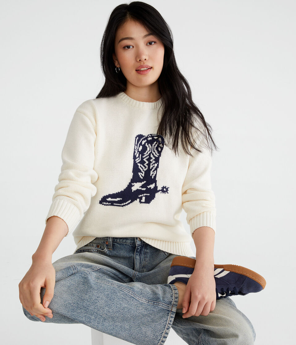 Cowgirl Boot Oversized Crew Sweater