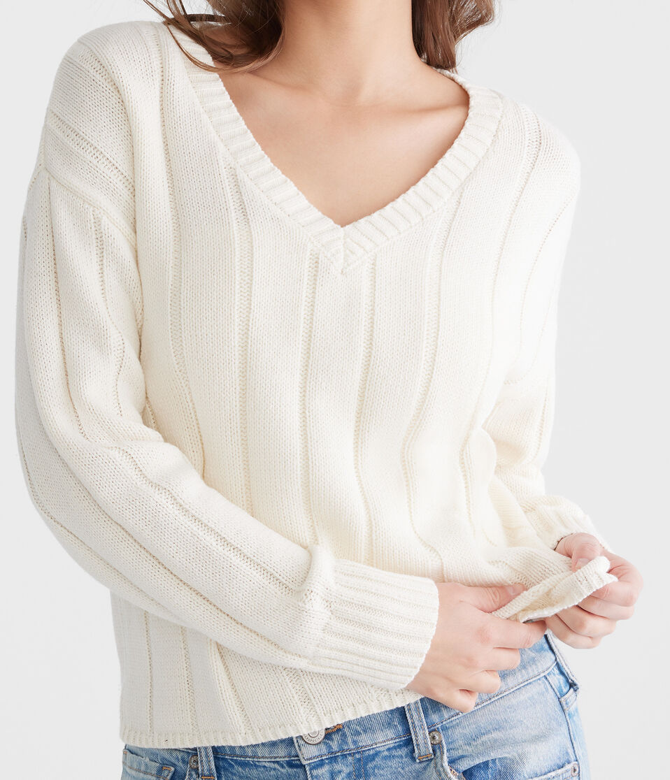 Ribbed V-Neck Sweater