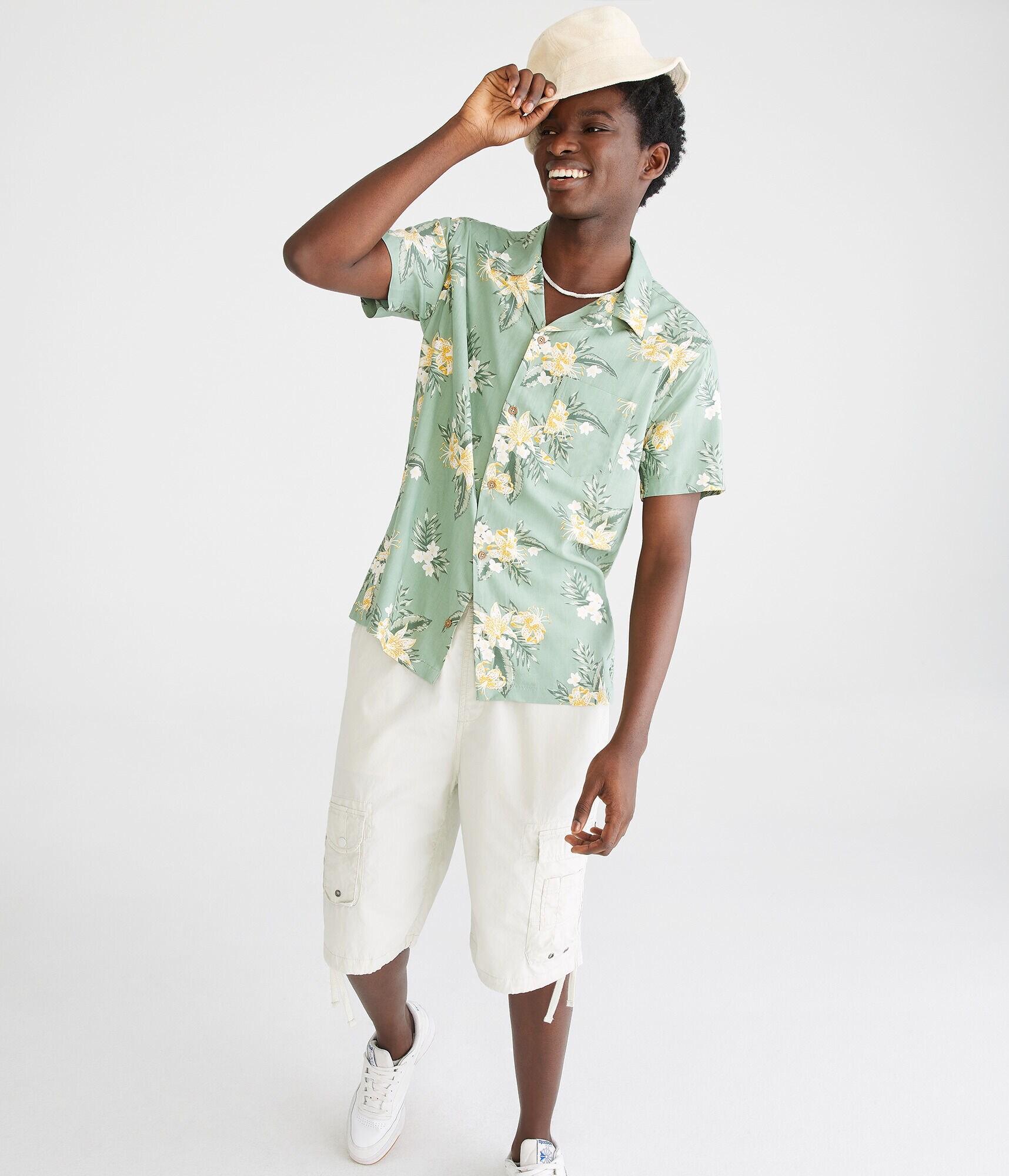 Tropical Floral Print Camp Shirt