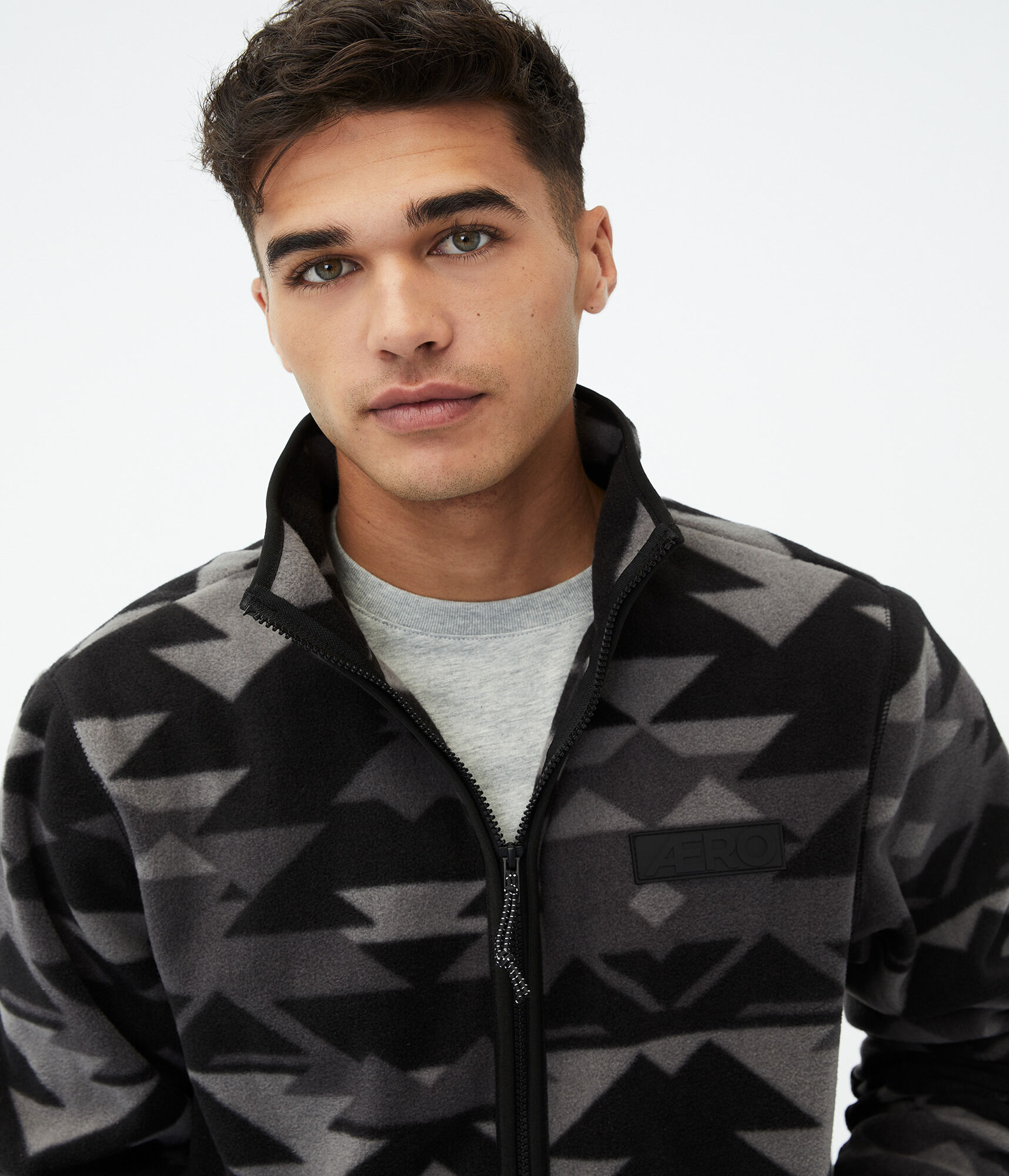 Geometric Print Microfleece Full-Zip Jacket