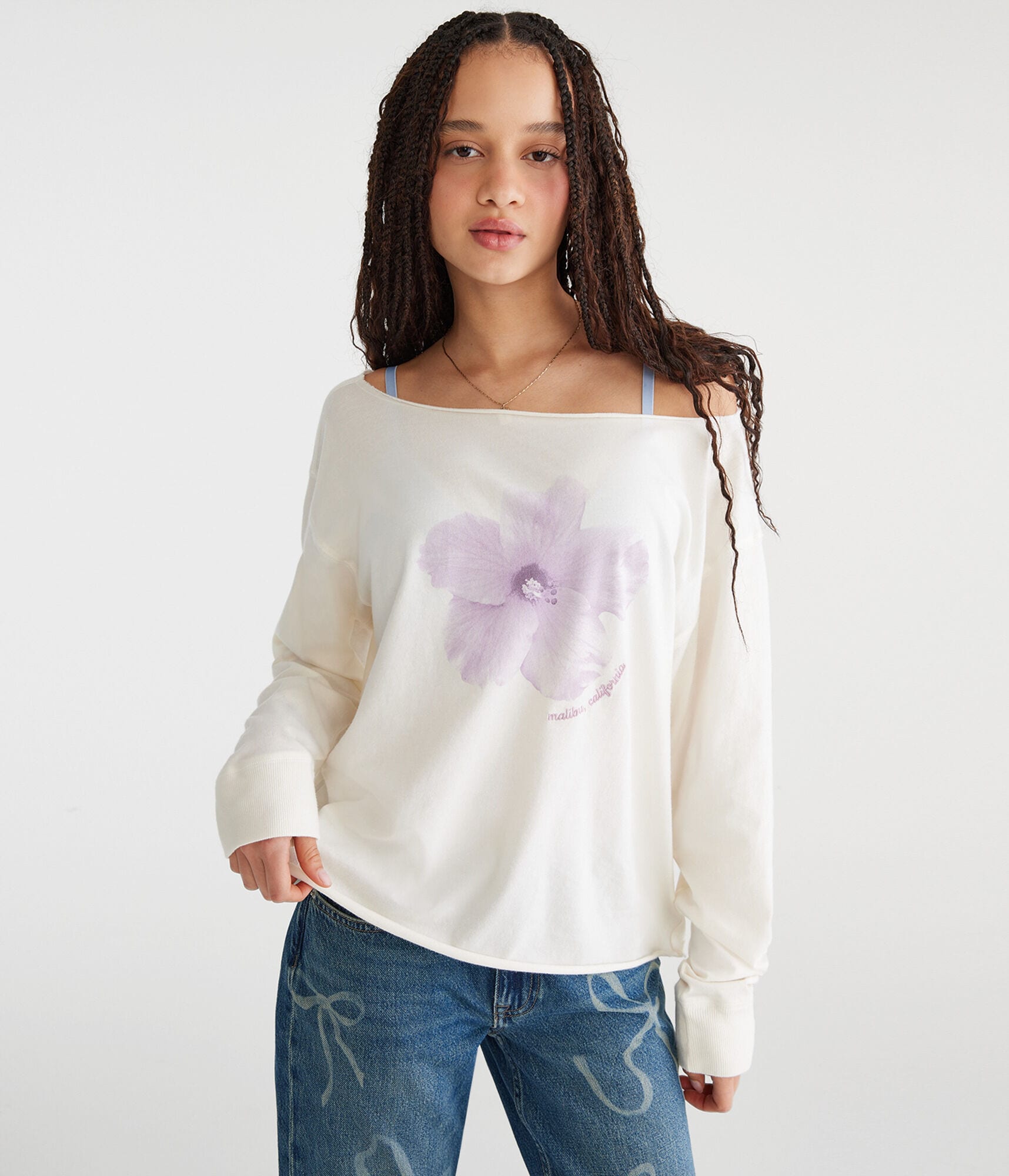 Long Sleeve Seriously Soft Hibiscus Off-The-Shoulder Tee