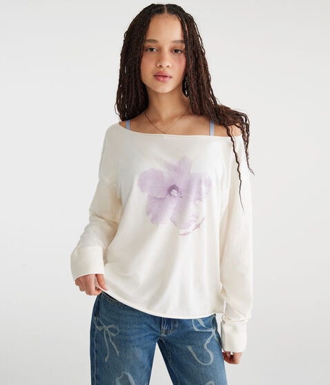 Long Sleeve Seriously Soft Hibiscus Off-The-Shoulder Tee Long Sleeve Seriously Soft Hibiscus Off-The-Shoulder Tee