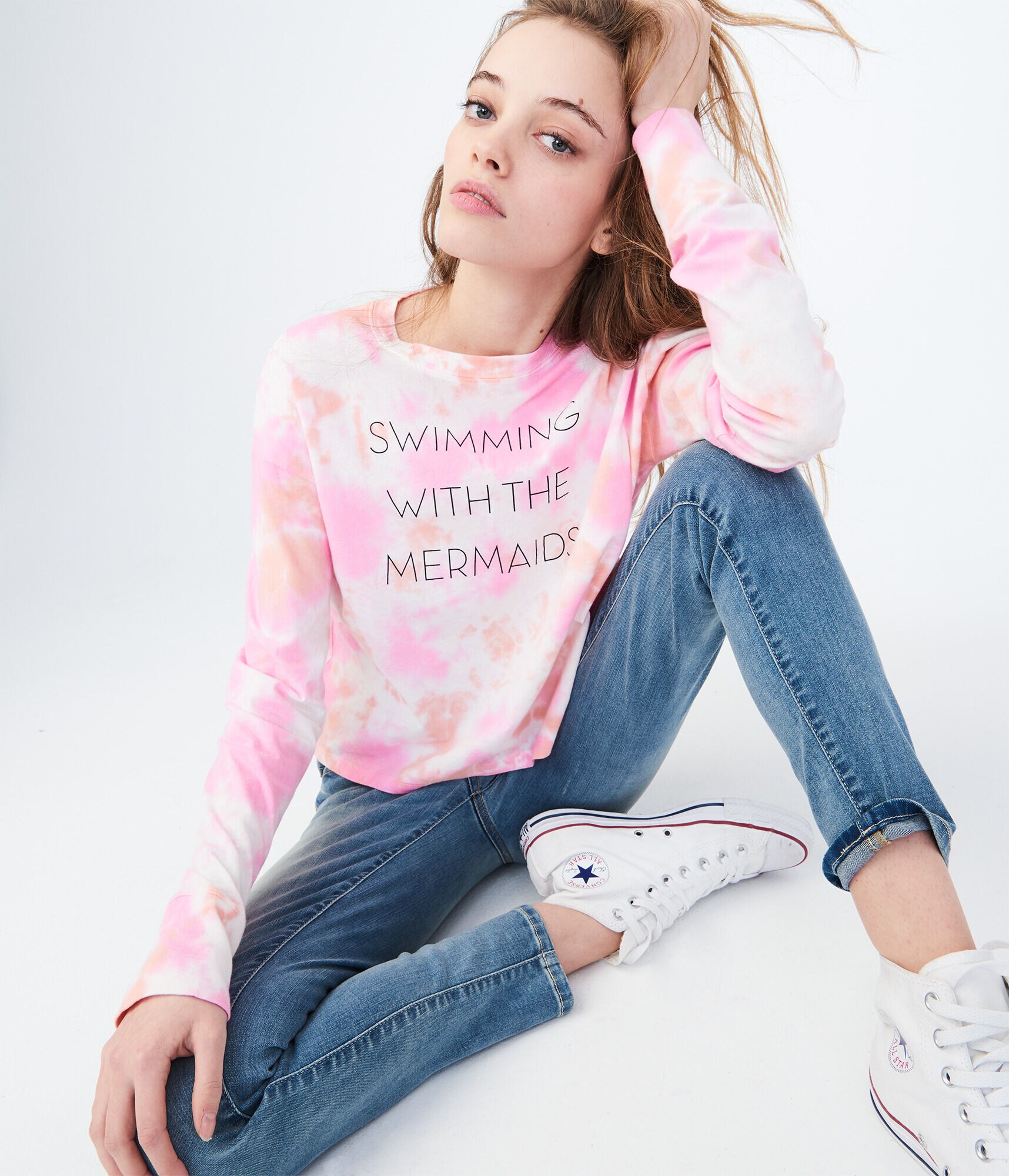 Long Sleeve Mermaids Tie-Dye Graphic Tee