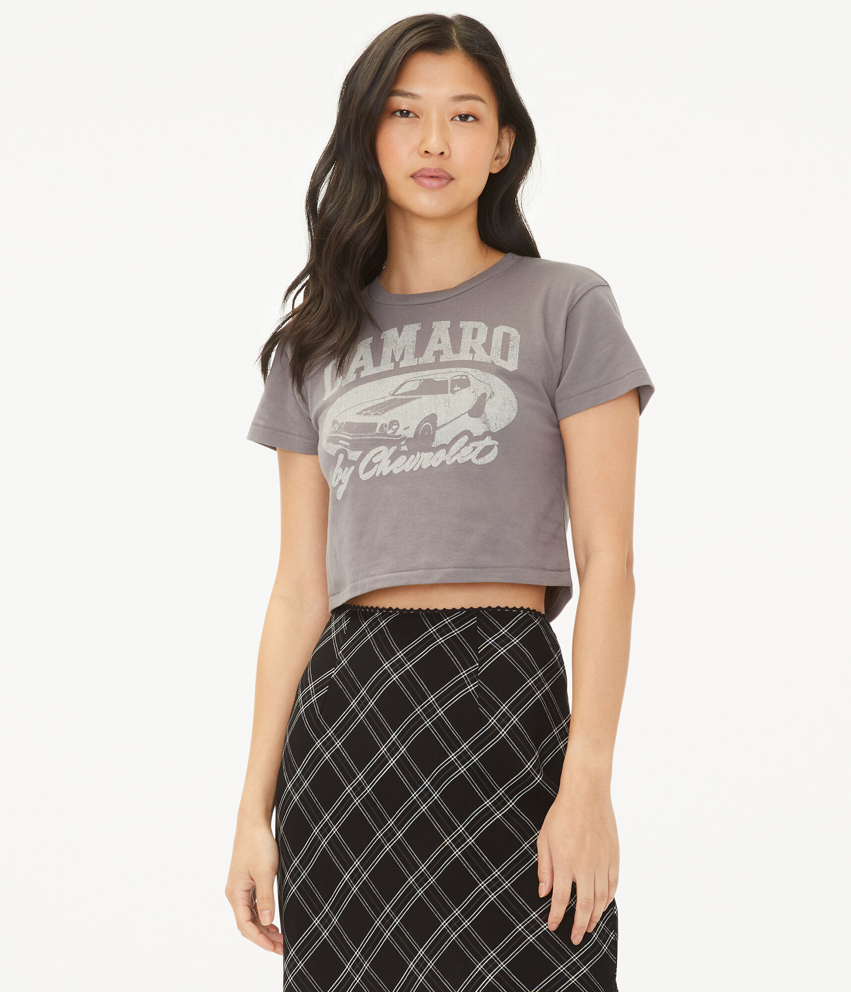 CROPPED SHRITS - graph plaid - サイズ０ croppedt-shirt-vintagegrey-