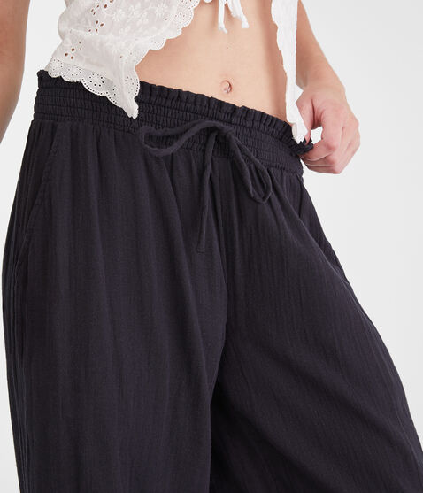 Gauze Wide Leg Drawstring Pants
