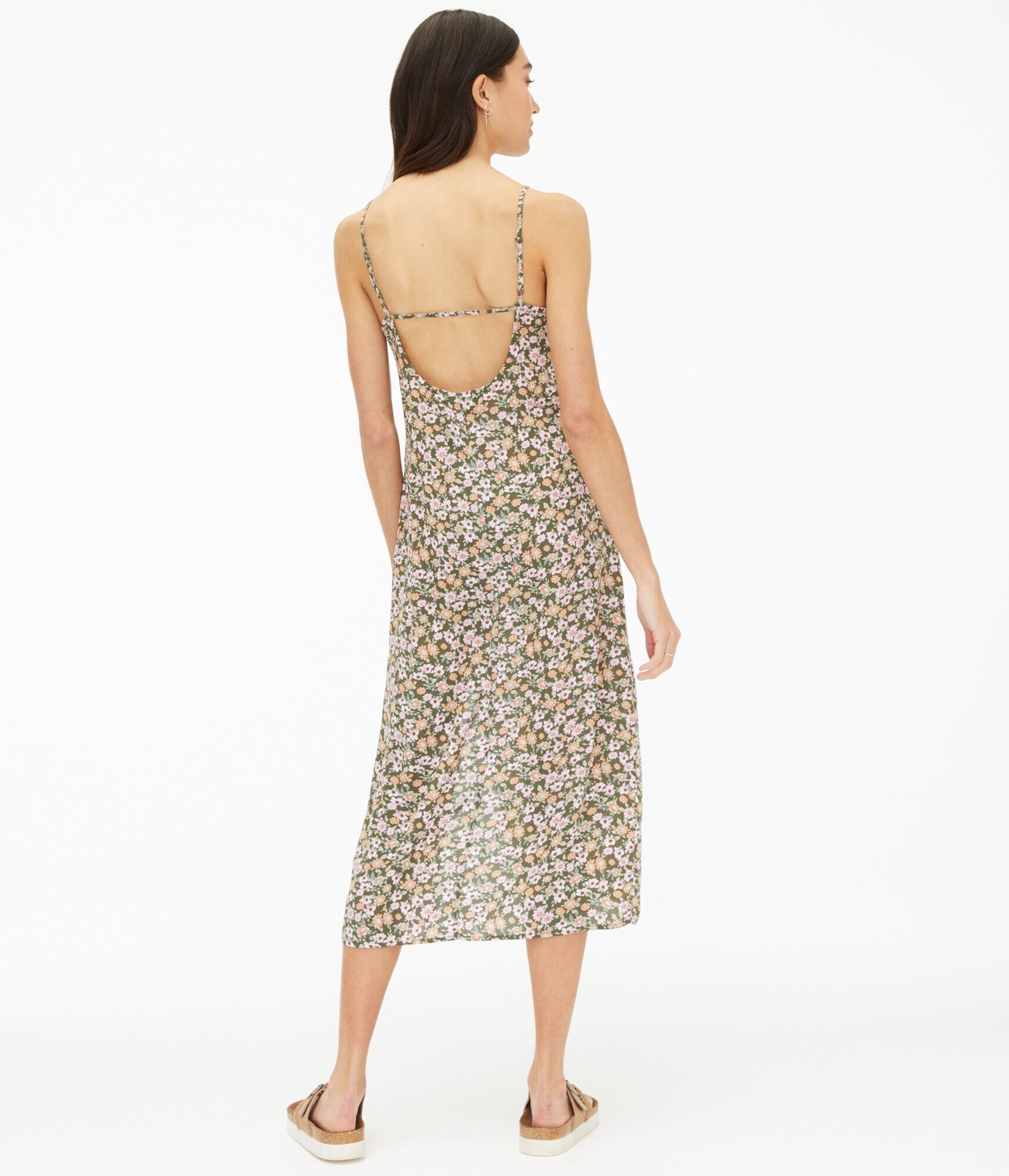 Floral Notch-Neck Tie-Front Midi Dress