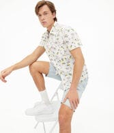 Flamingo Pineapple Print Button-Down Shirt