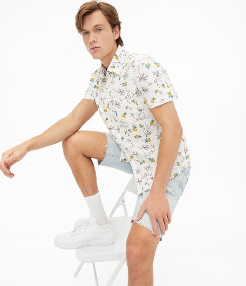 Flamingo Pineapple Print Button-Down Shirt Flamingo Pineapple Print Button-Down Shirt