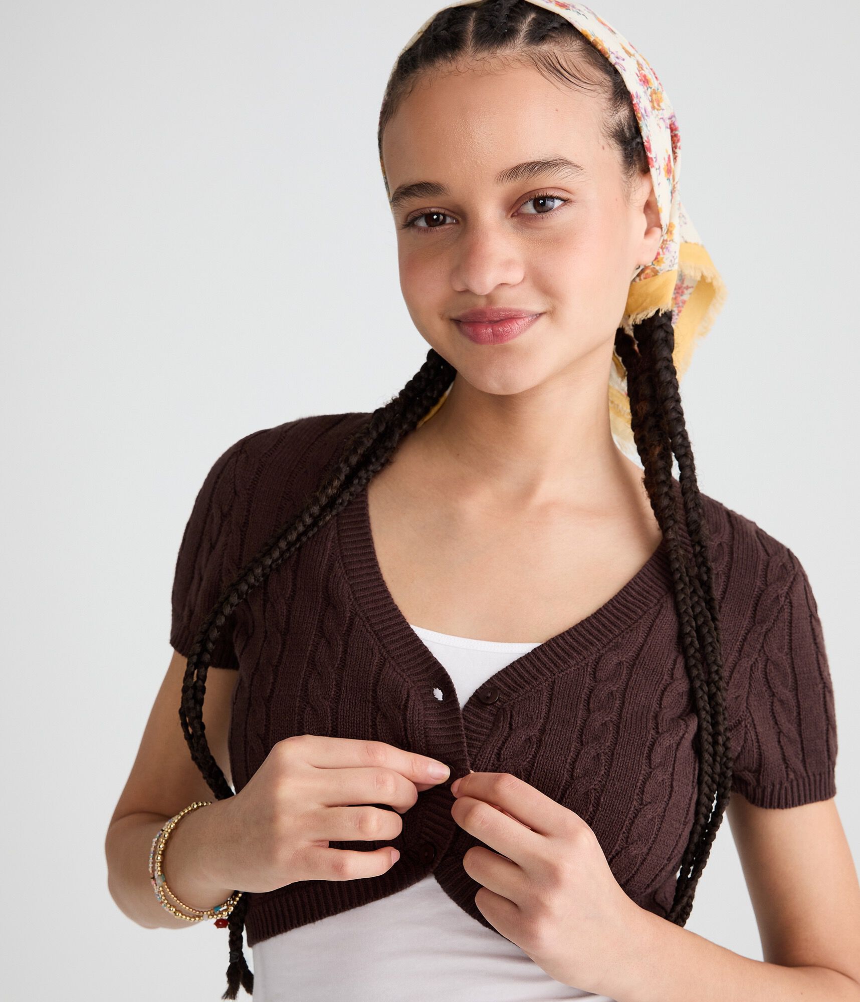 Short Sleeve Cable Knit Sweater Shrug