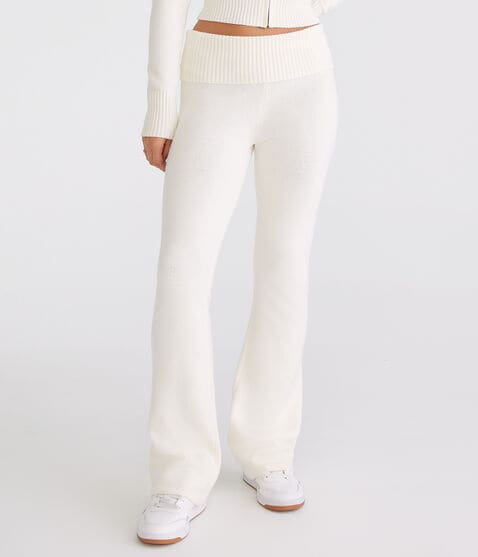Flare Mid-Rise Fold-Over Sweater Pants
