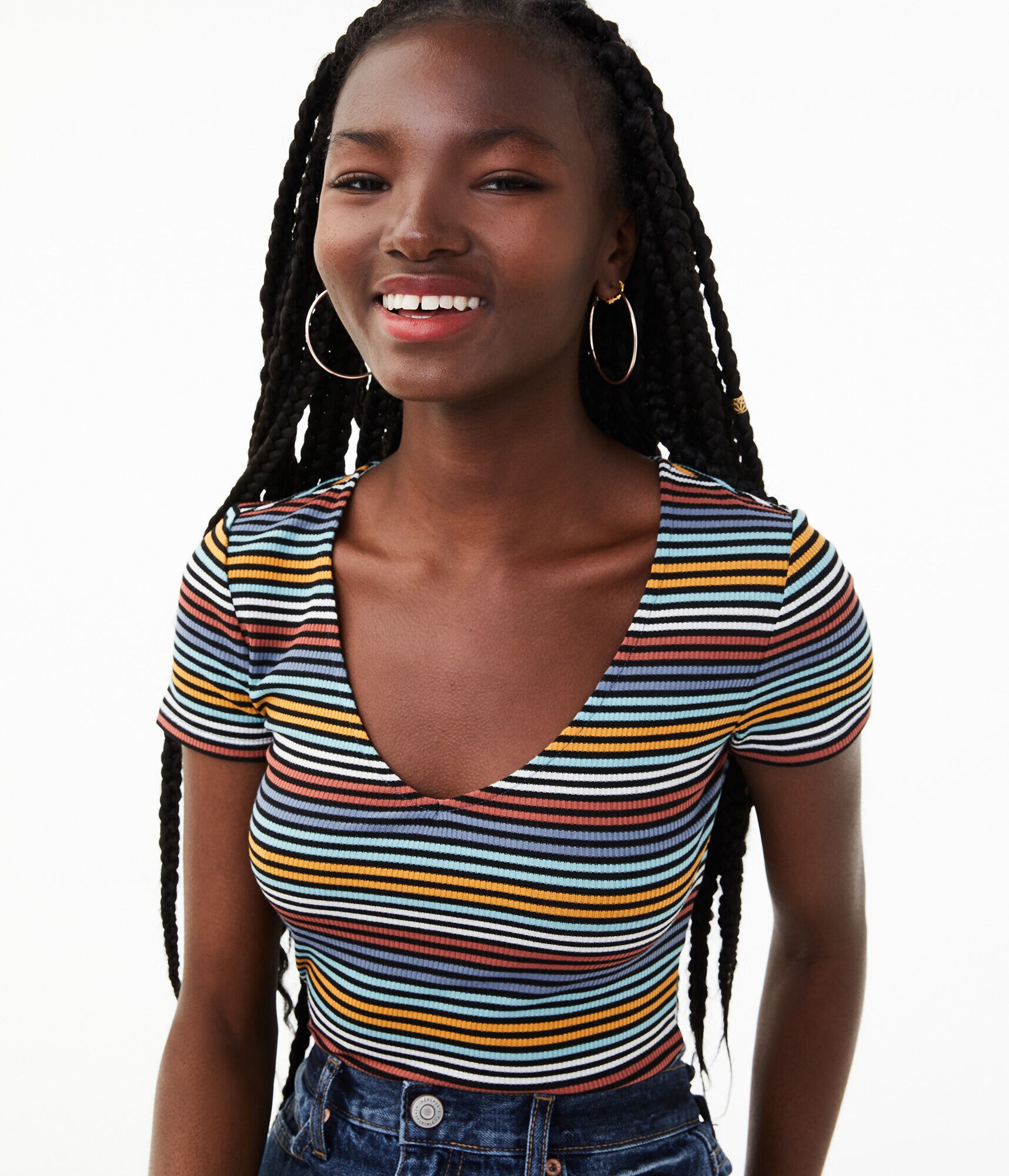Striped V-Neck Bodycon Top