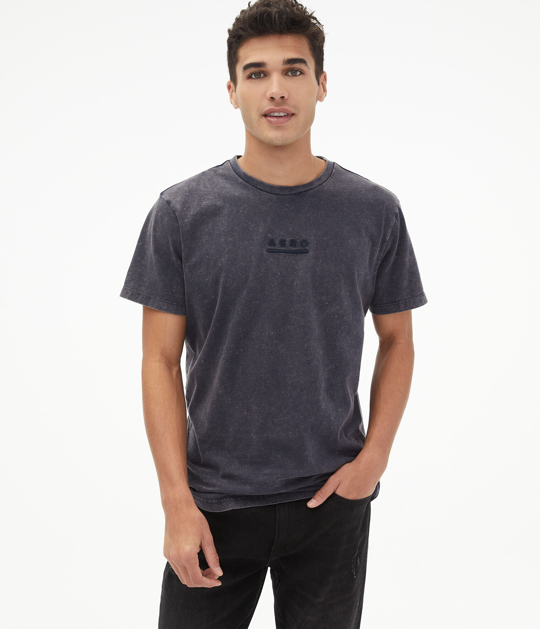 Tonal Logo Marble Wash Curved Hem Graphic Tee