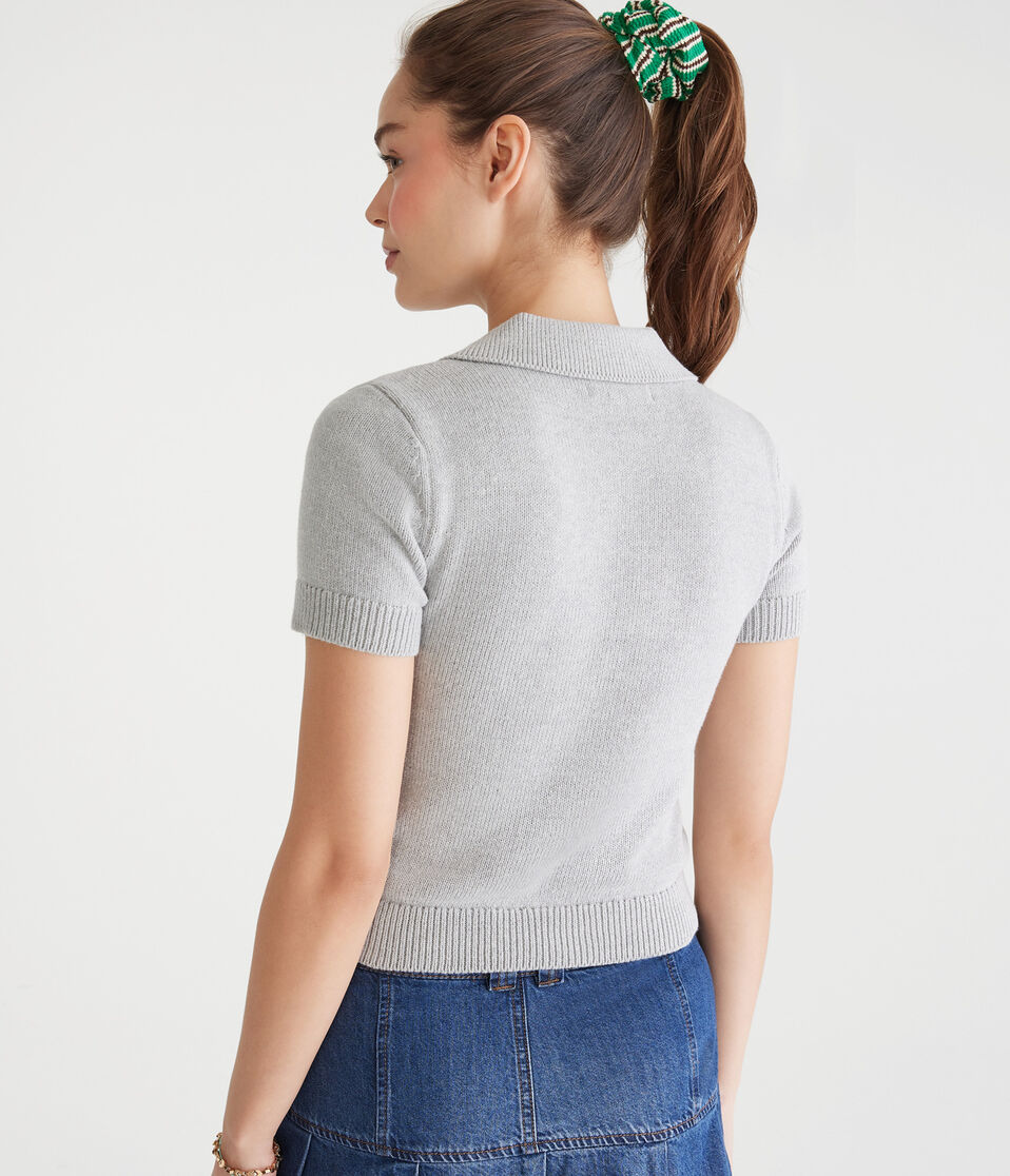 Teddy Bear Cropped Graphic Sweater Polo